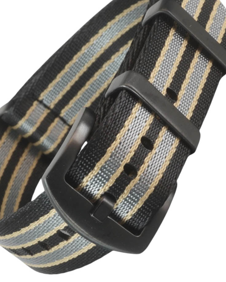Nato Strap - Farbe grau sand schwarz mit schwarzer PVD Schliesse